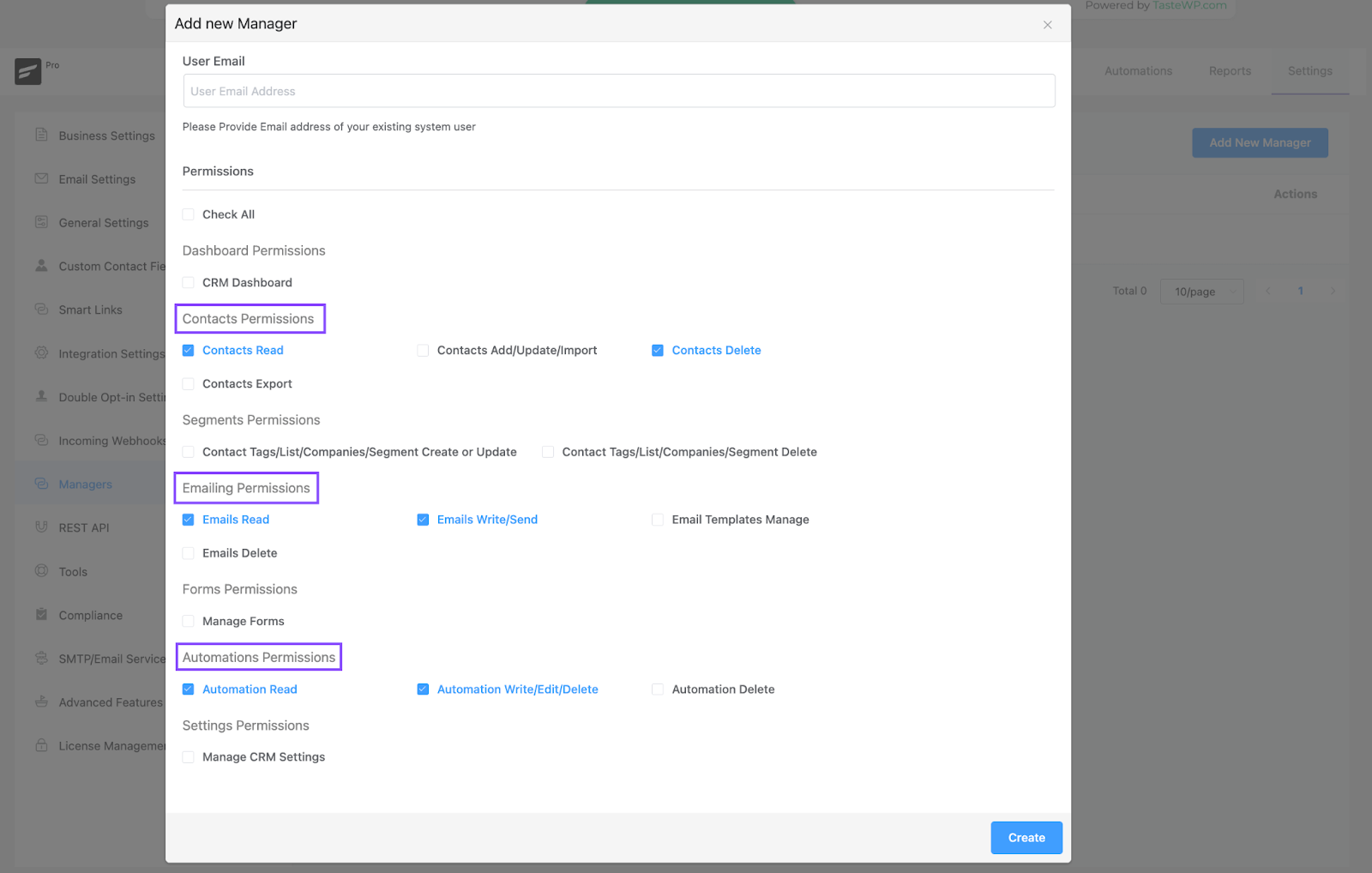 CRM manager dependent permission