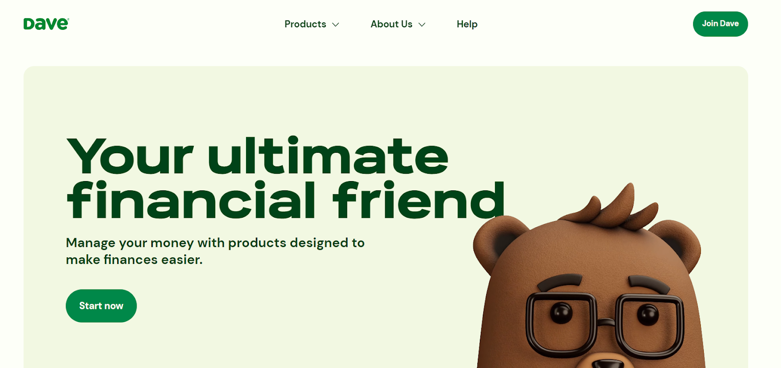 A screenshot of the Dave Banking Company website header.