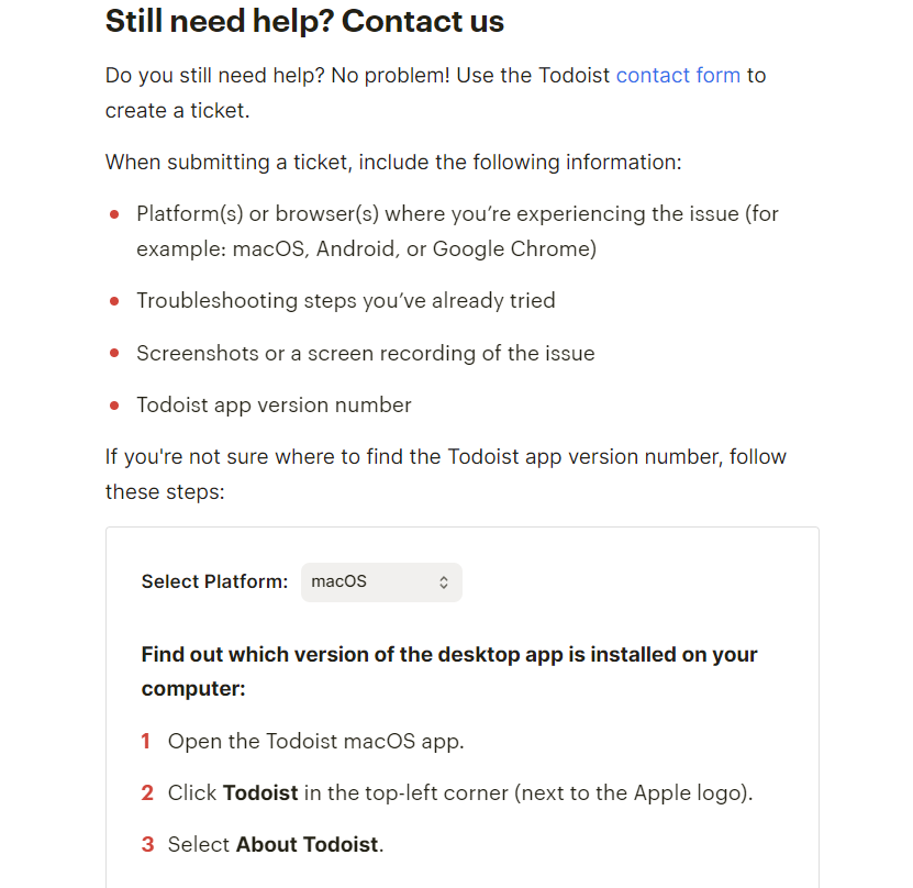 Customer Support for Todoist