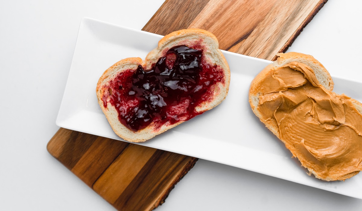 Peanut butter toast and jelly toast side by side