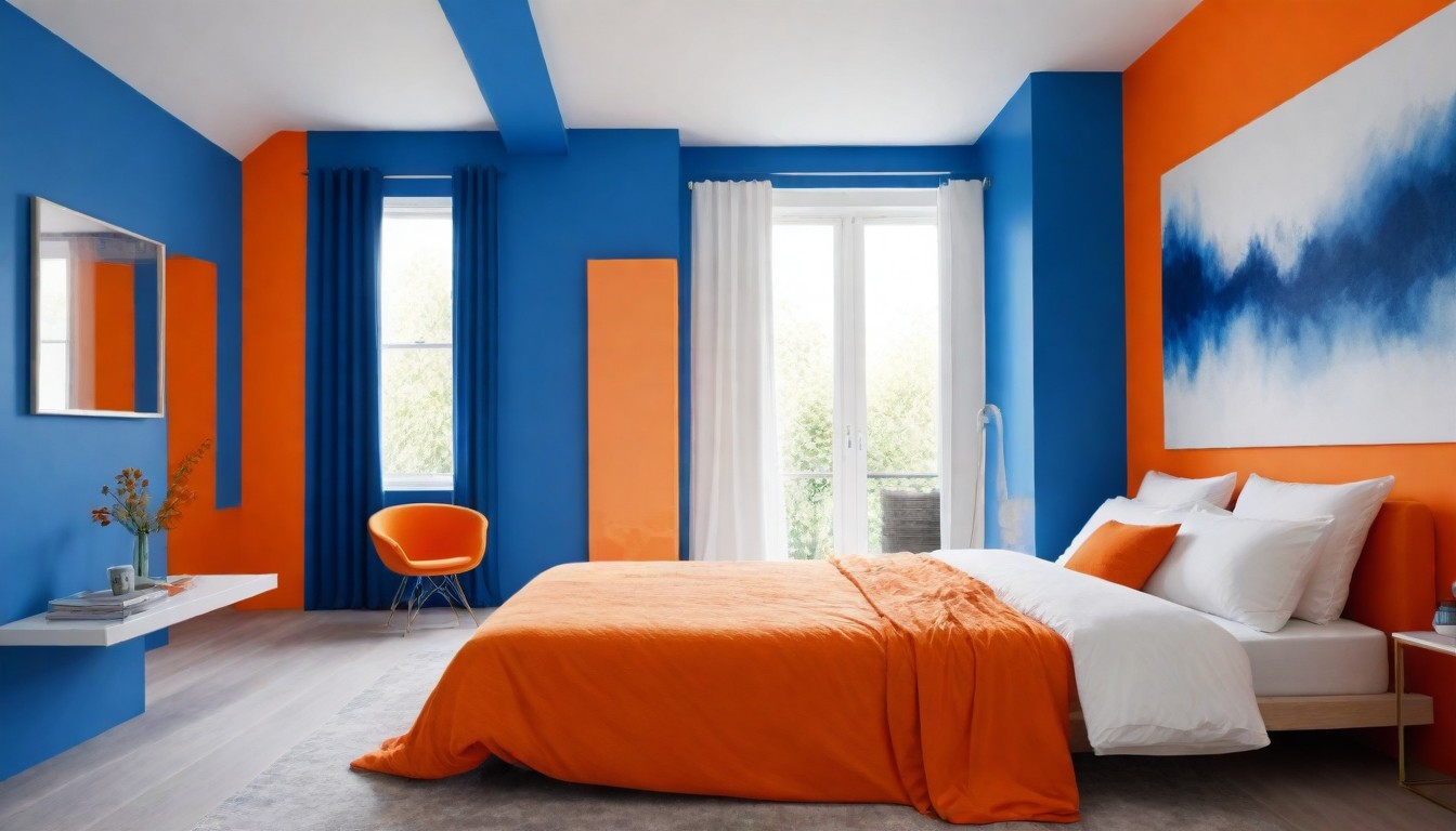 orange two colour combination for bedroom walls