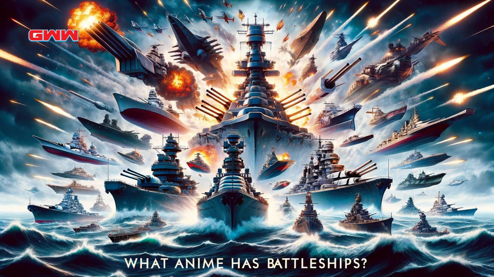 Anime battleships engaged in an intense battle