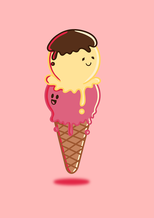 Yellow and Pink Funny Faces on Ice Cream Graphic Illustration