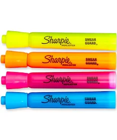 4 pack of highlighters in yellow, orange, pink and blue