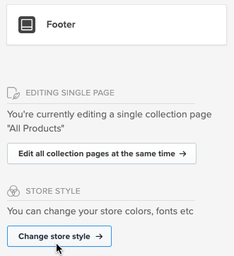 A screenshot showing the "Change store style" button in Payhip's store builder