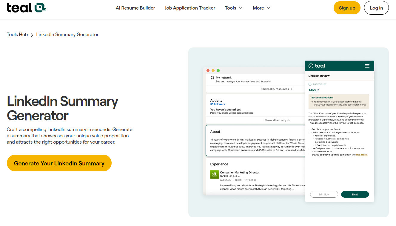 Teal LinkedIn Summary Generator