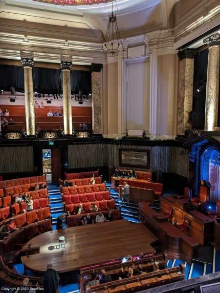 View from seat North Gallery A34 at London County Hall for the production of Witness for the Prosecution