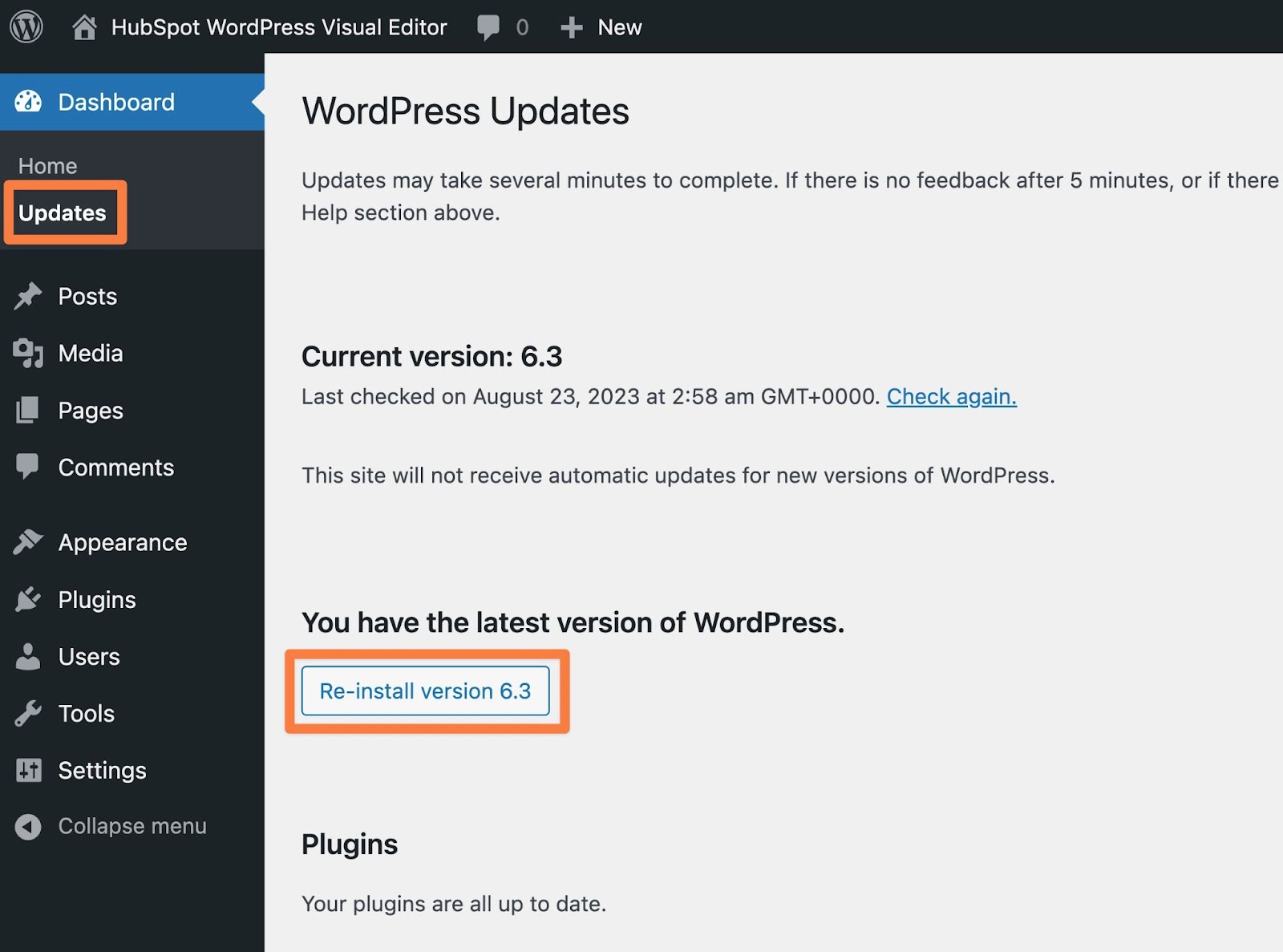 How to re-install the WordPress software