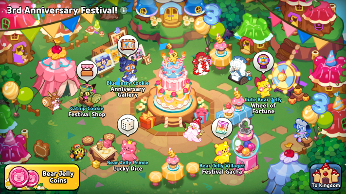 A screenshot of the new 3rd Anniversary Festival  in Cookie Run Kingdom. 