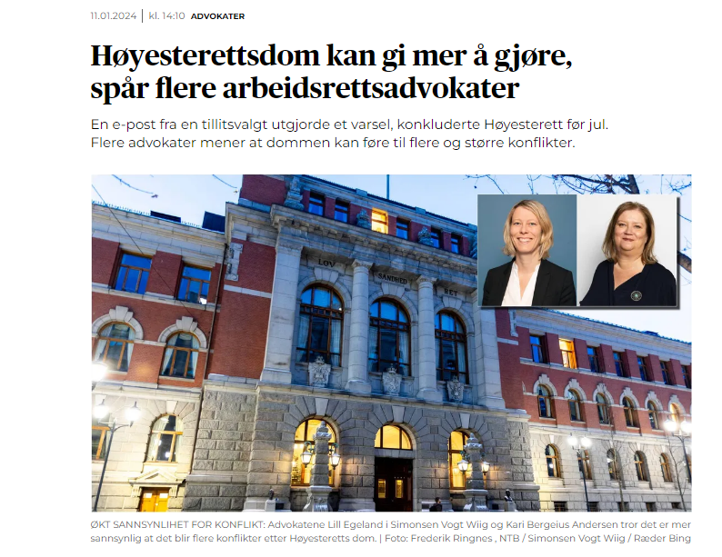 Advokat i Oslo. Alle advokattjenester. Finansforbrytelser advokat, id tyveri advokat, ærekrenkelse advokat | Ny Høyesterettsdom om arbeidsrett: Hva vil det bety for ledere og ansatte?