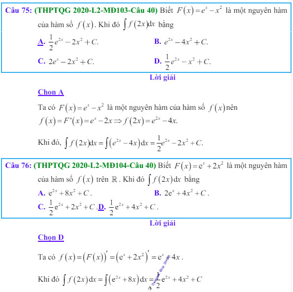 Công thức Nguyên hàm và bài tập từ đề thi có giải chi tiết