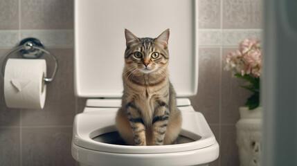 A cat sitting in a toilet

Description automatically generated