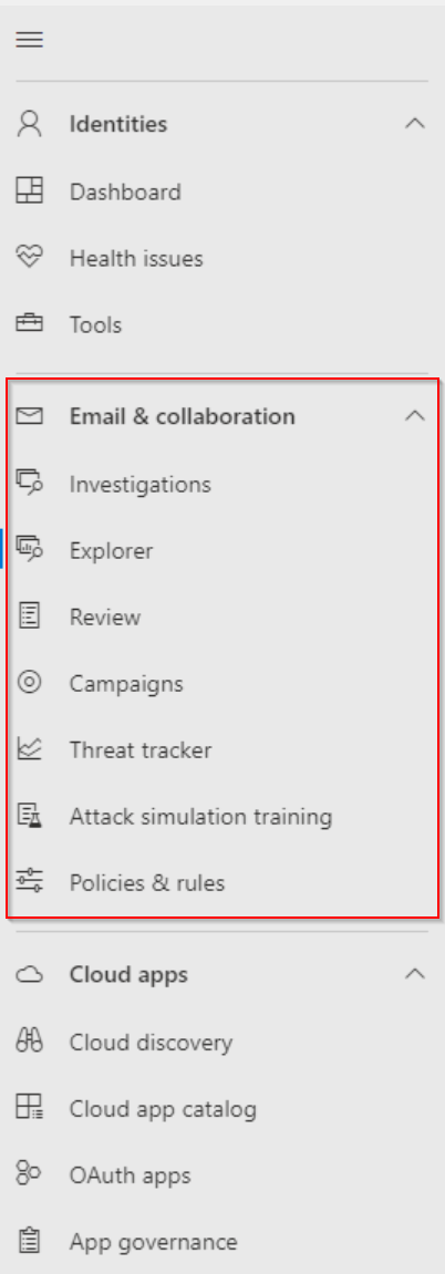 Microsoft Defender XDR section for MDO 