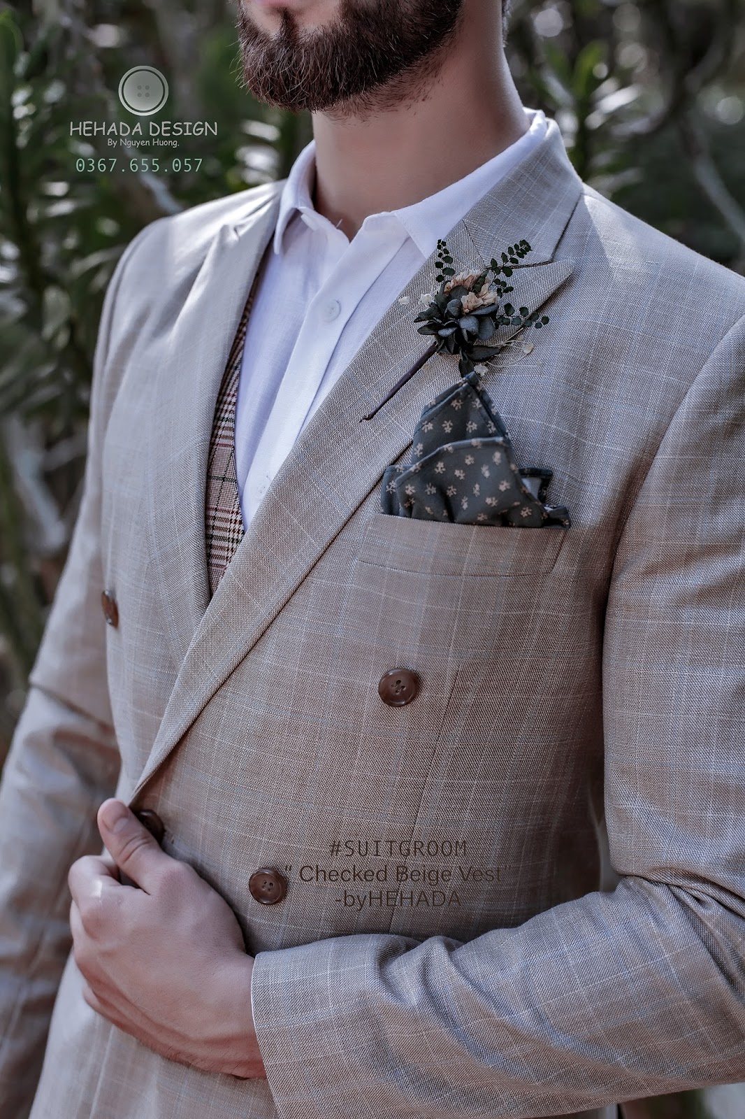 Cận chất liệu vest Checked Beige