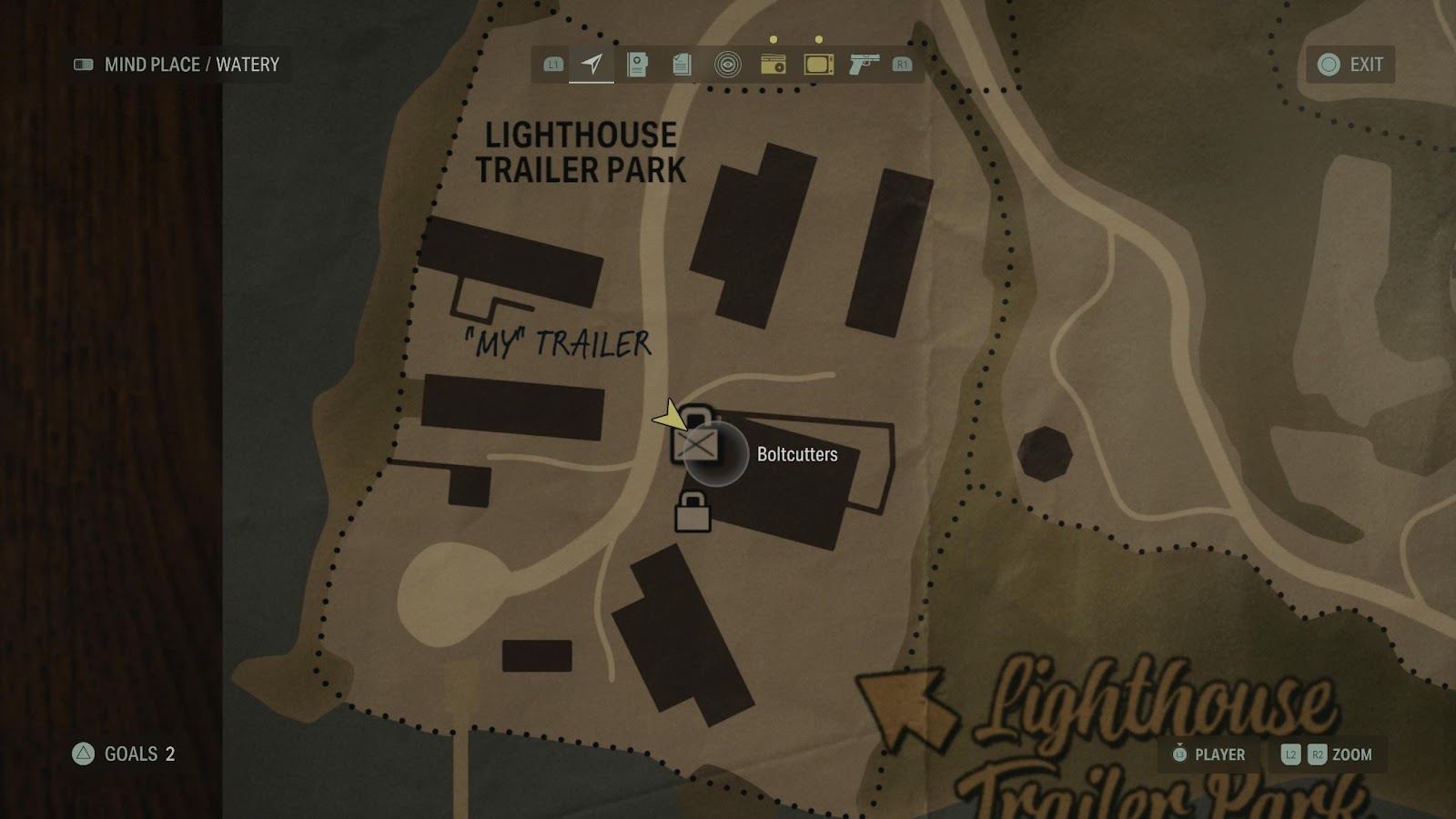 An in game screenshot of the Watery map in Alan Wake 2.
