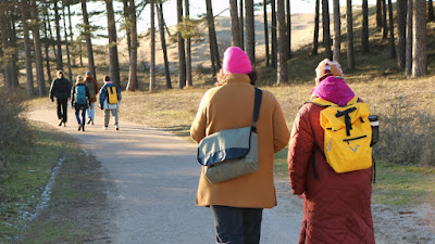 A group of people walking on a path

Description automatically generated