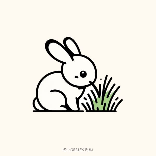 rabbit drawing easy, Bunny with Grass