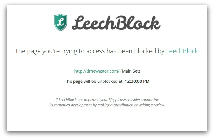 LeechBlock extension screenshot