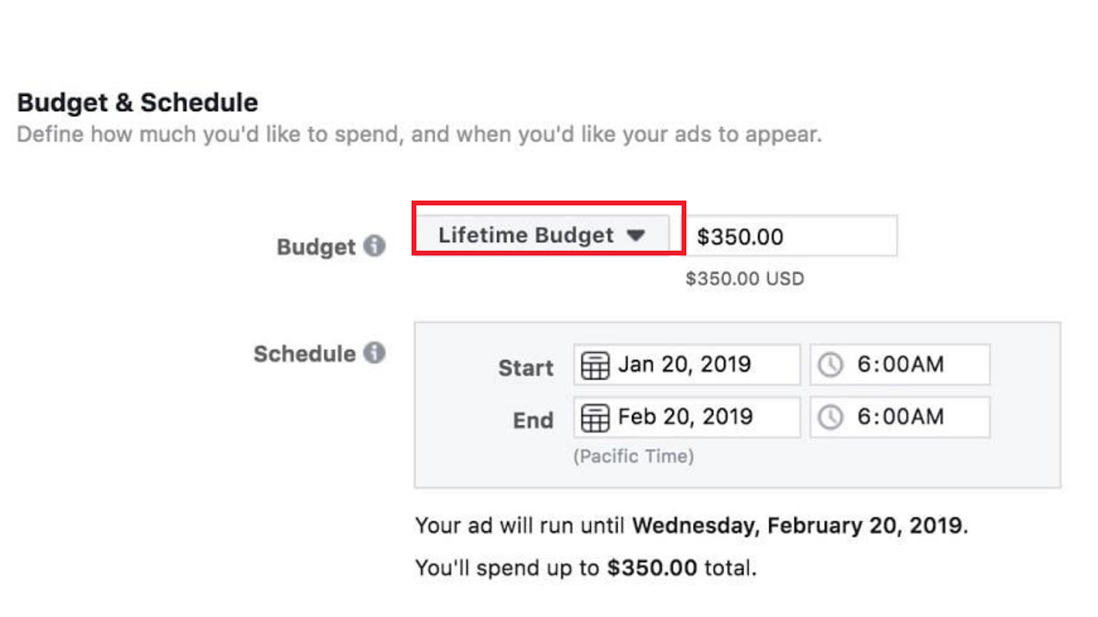 Facebook ads lifetime budget