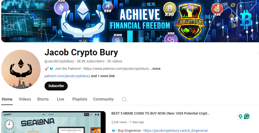 Jacob Crypto Bury YouTube Homepage