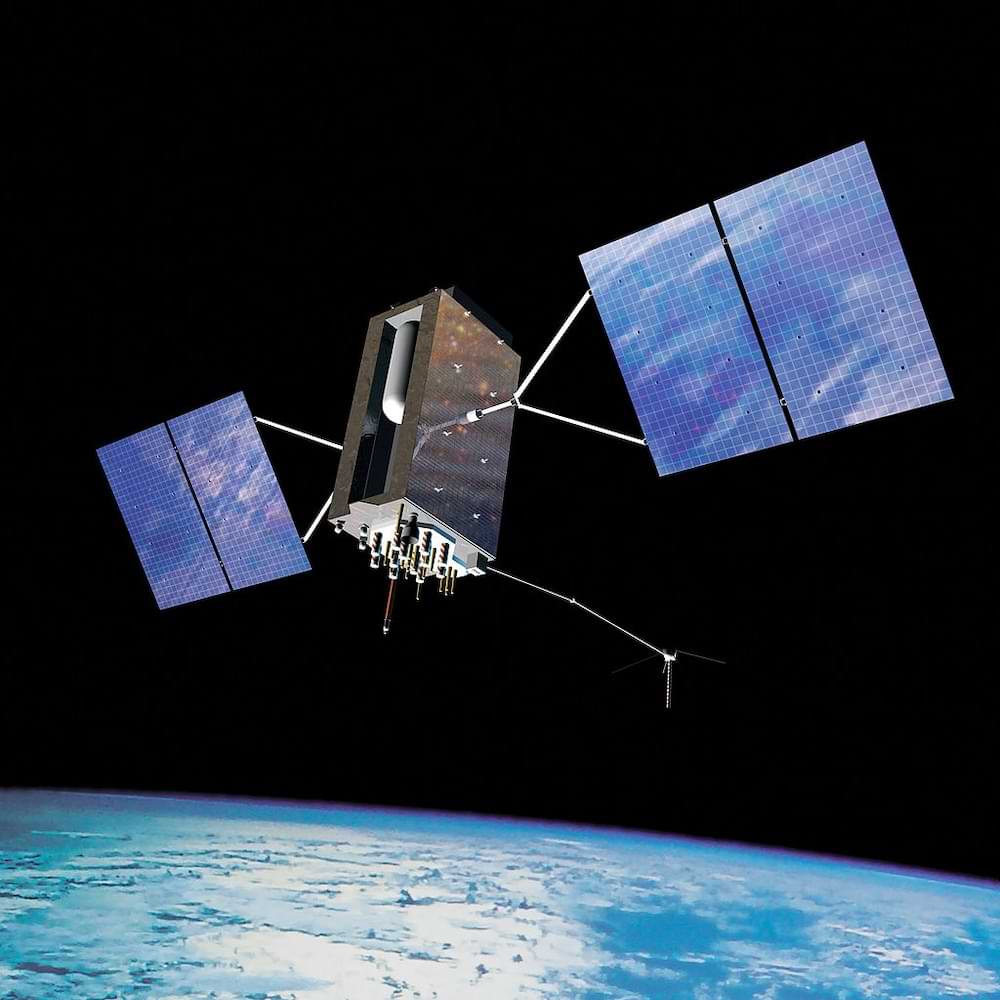 An artistic depiction of a GPS Block IIIA satellite orbiting Earth