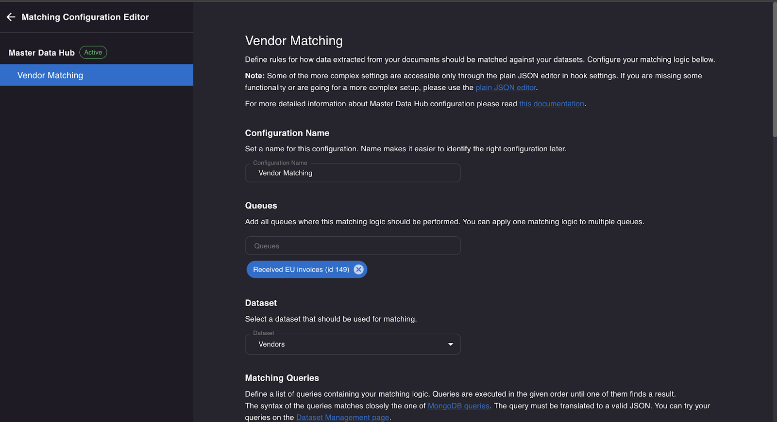 Define rules for vendor matching using Master Data Hub