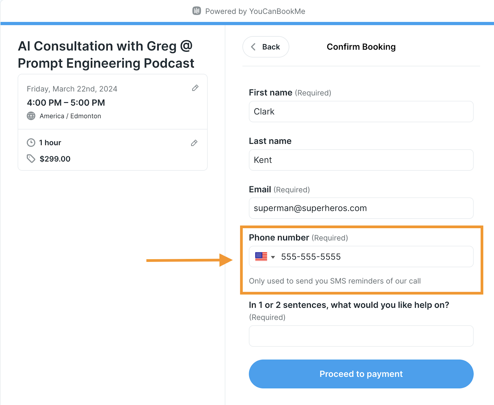 booking form example for sms compliance