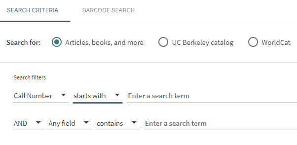 The call number starts with search interface in UC Library Search.