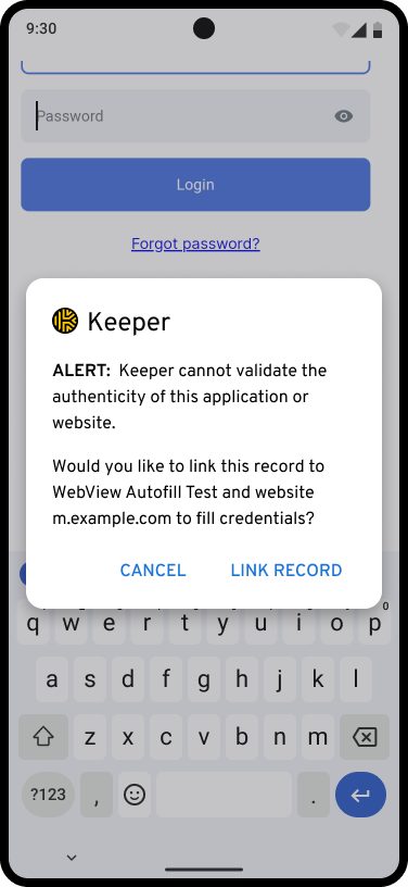 このような状況に対する Keeper の保護機能を示すスクリーンショットです。 