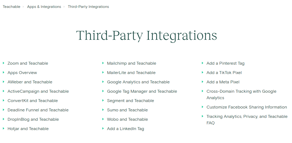 Third-Party Integrations for Teachable