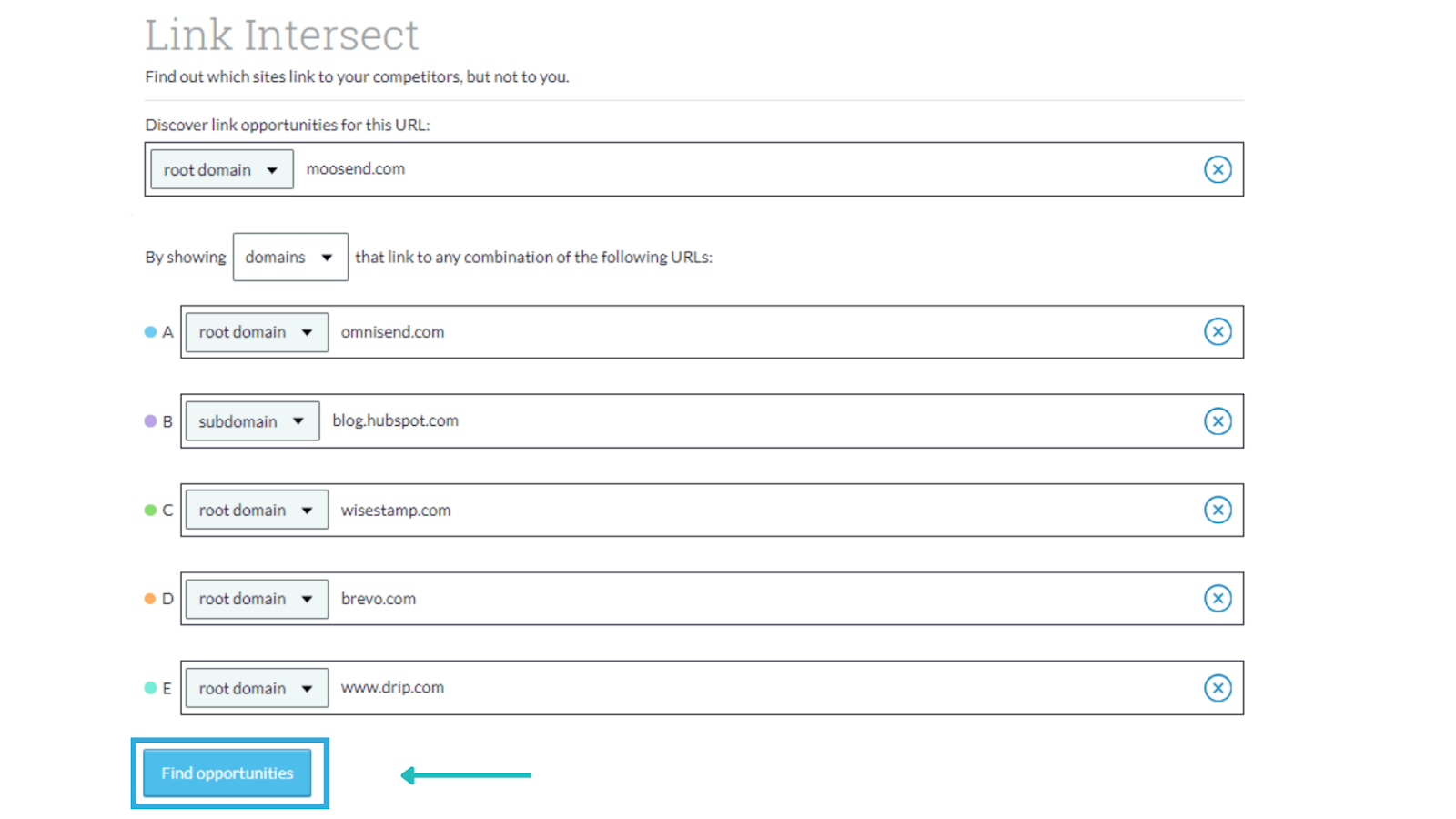 Moz Link Intersect tool