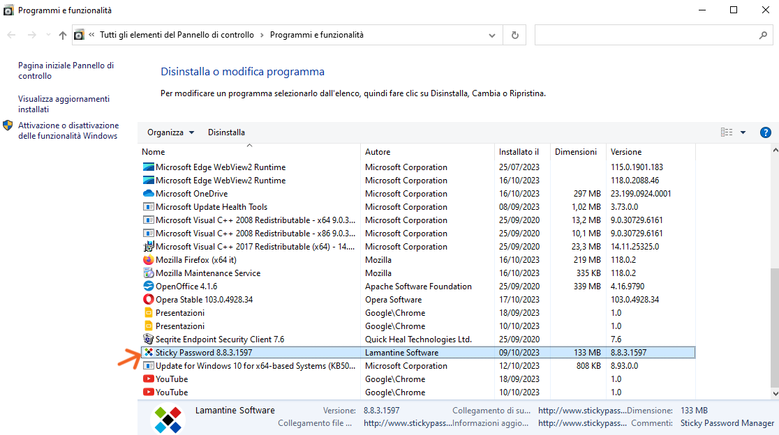disinstallazione sticky password