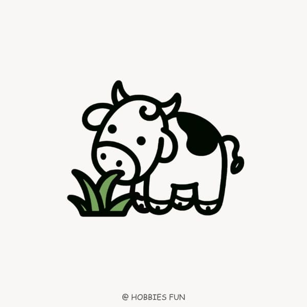 Cow drawing, Cow Munching Grass