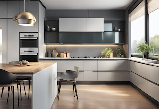 A sleek, modern kitchen with stylish cupboard handles, reflecting light and adding a touch of elegance to the space