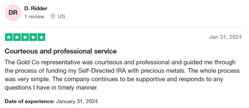 A positive Goldco review  from someone who self-funded a precious metals IRA. 