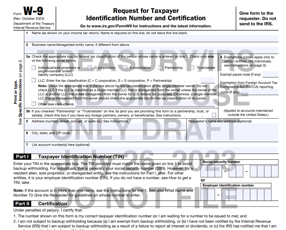 IRS draft of Form W-9