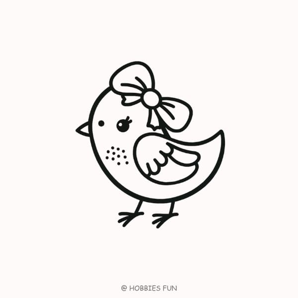 Kawaii bird drawing, Bird with Bow