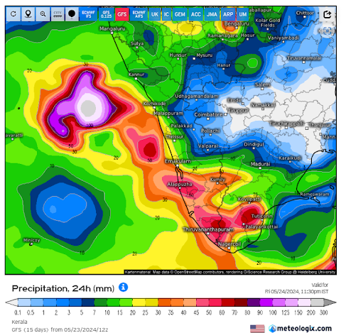 GFS Rainfall Forecast For Kerala On 24th May