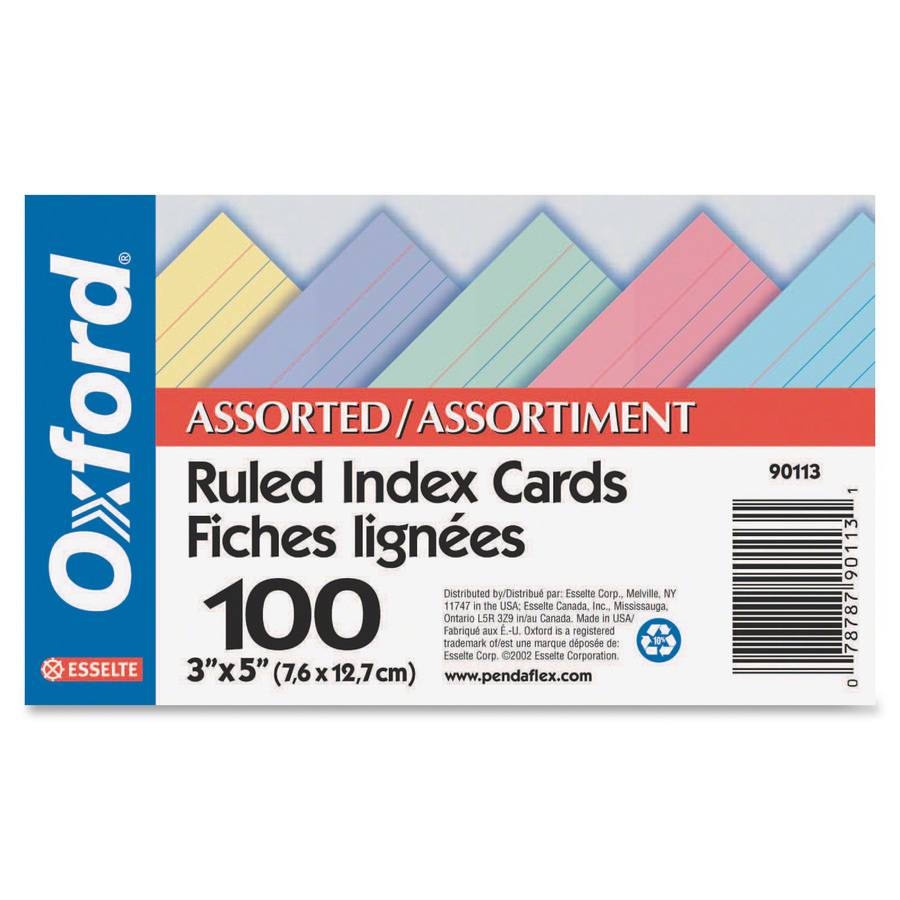 Staples/Walmart 100-Pack of Oxford Ruled Index Cards, 3 x 5 Inches, in Assorted Colors