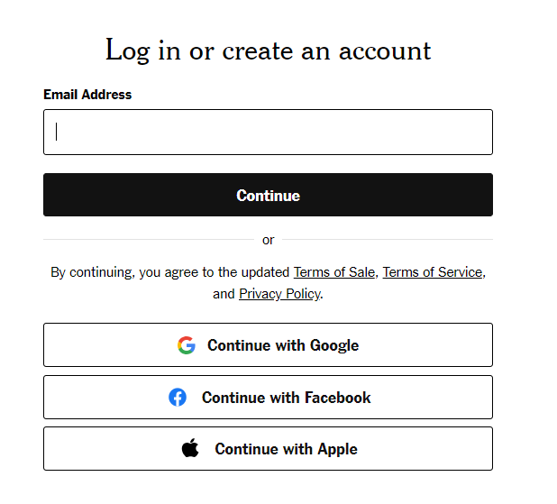 Figure 1. Example of SSO options for logging in or creating an account
