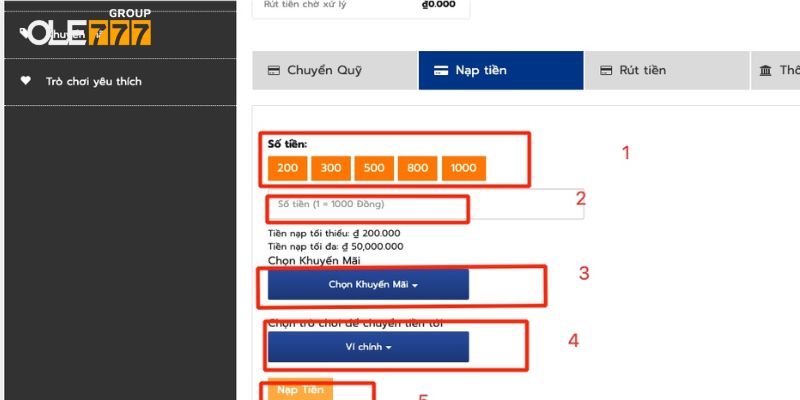 Người chơi có thể nạp tại OLE777 theo nhiều cách