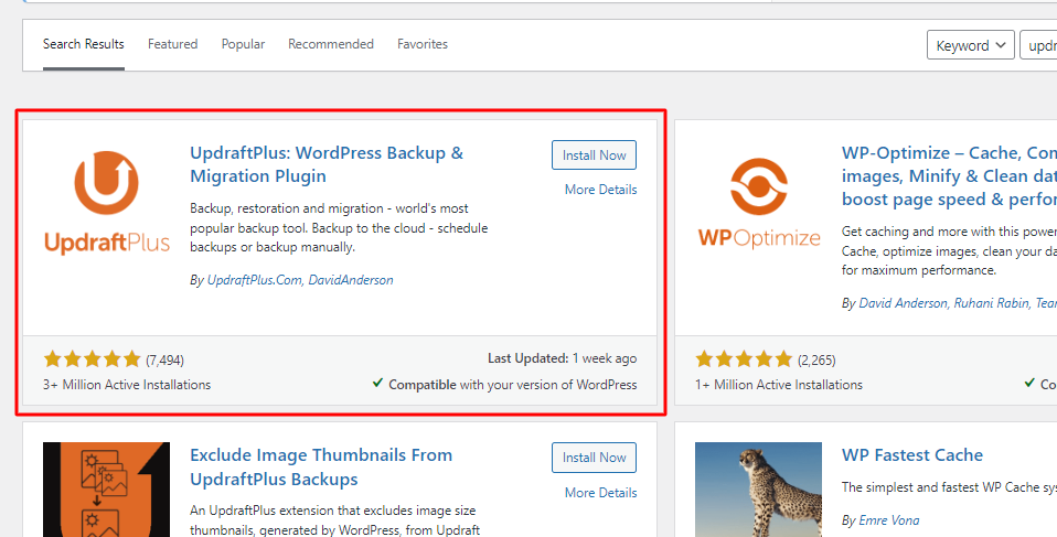 Installthe UpdraftPlus WordPress Backup Plugin