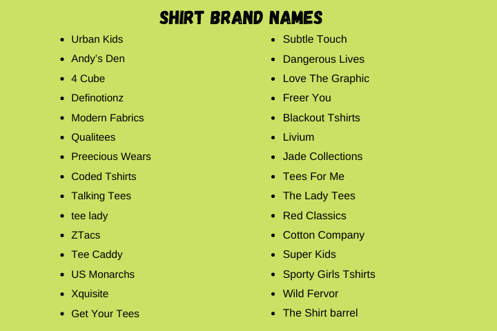 Shirt Brand Names