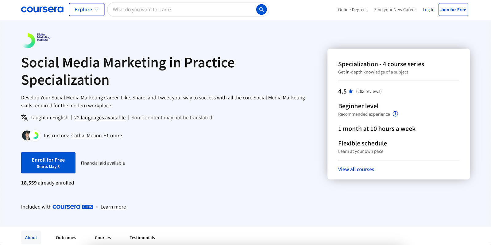 Social Media Marketing in Practice Specialization screenshot