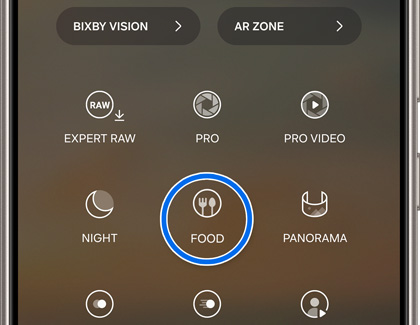 Food mode highlighted in the Camera app