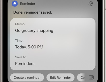 A Grocery shopping Reminder saved using Bixby Reminder