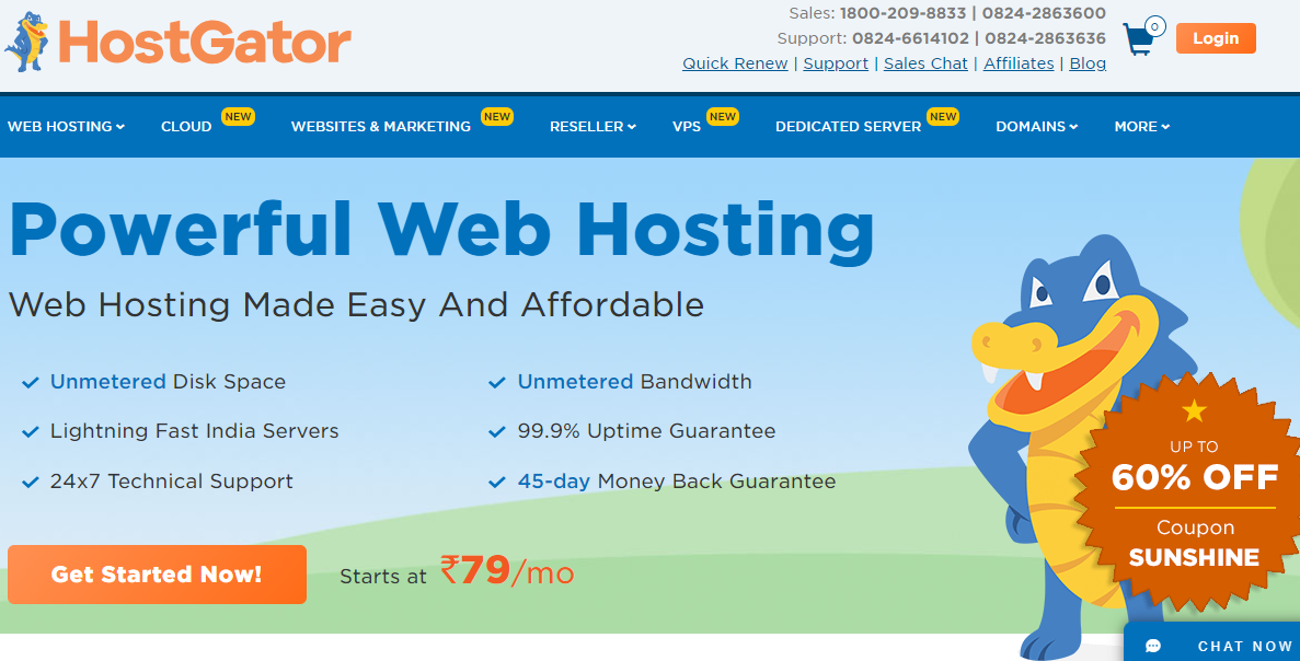HostGator webhosting in India