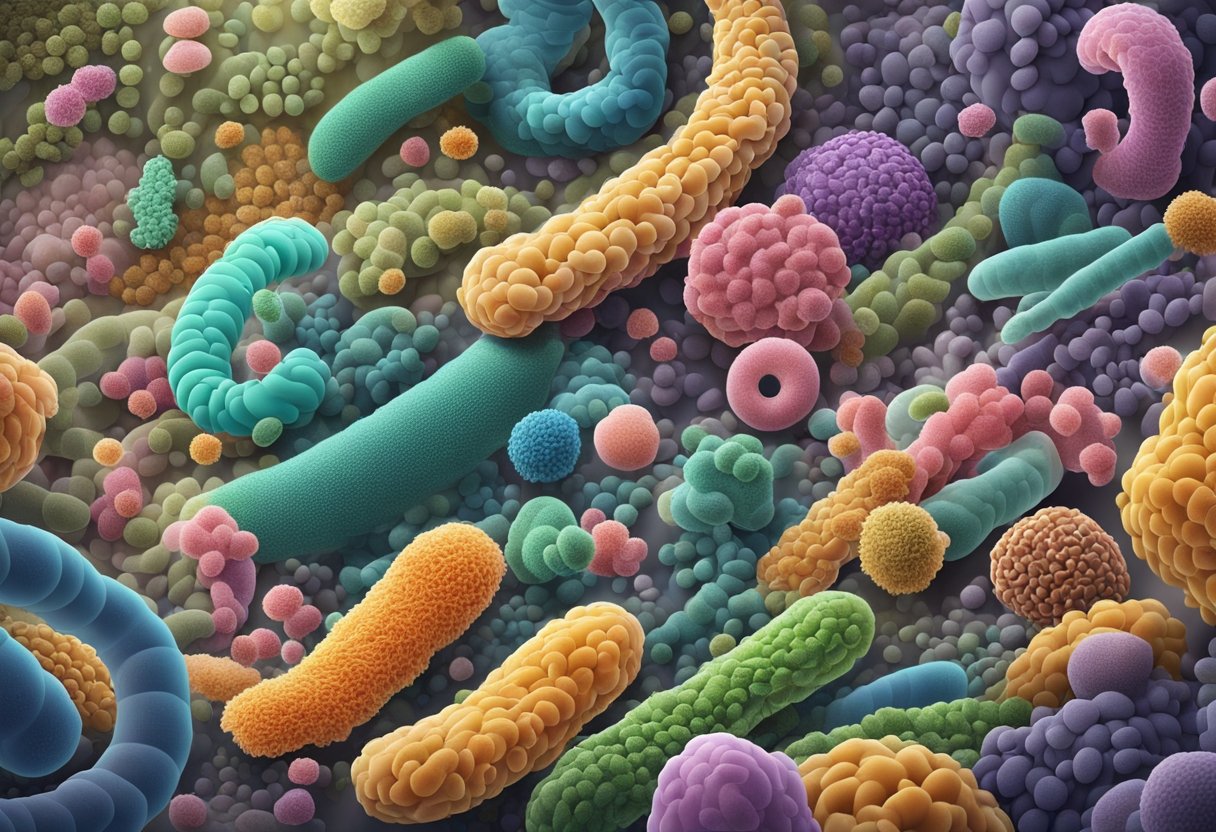 A diverse community of bacteria and microorganisms thrive in the intestinal ecosystem, working together to maintain balance and harmony