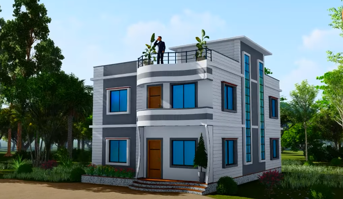 Duplex house with simple design in Bangladesh.