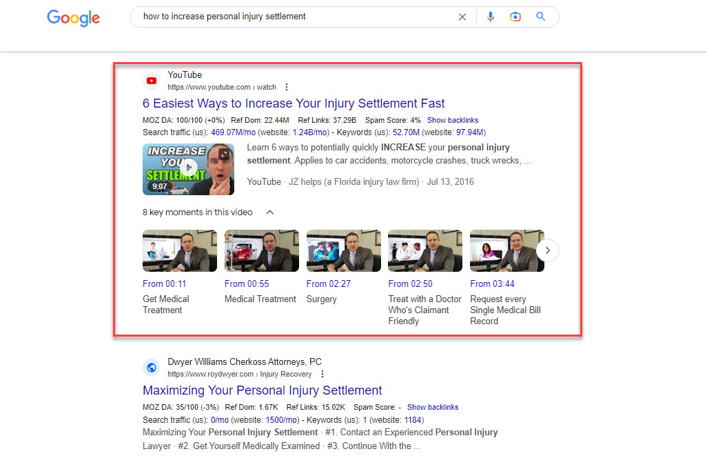 Youtube videos in serps